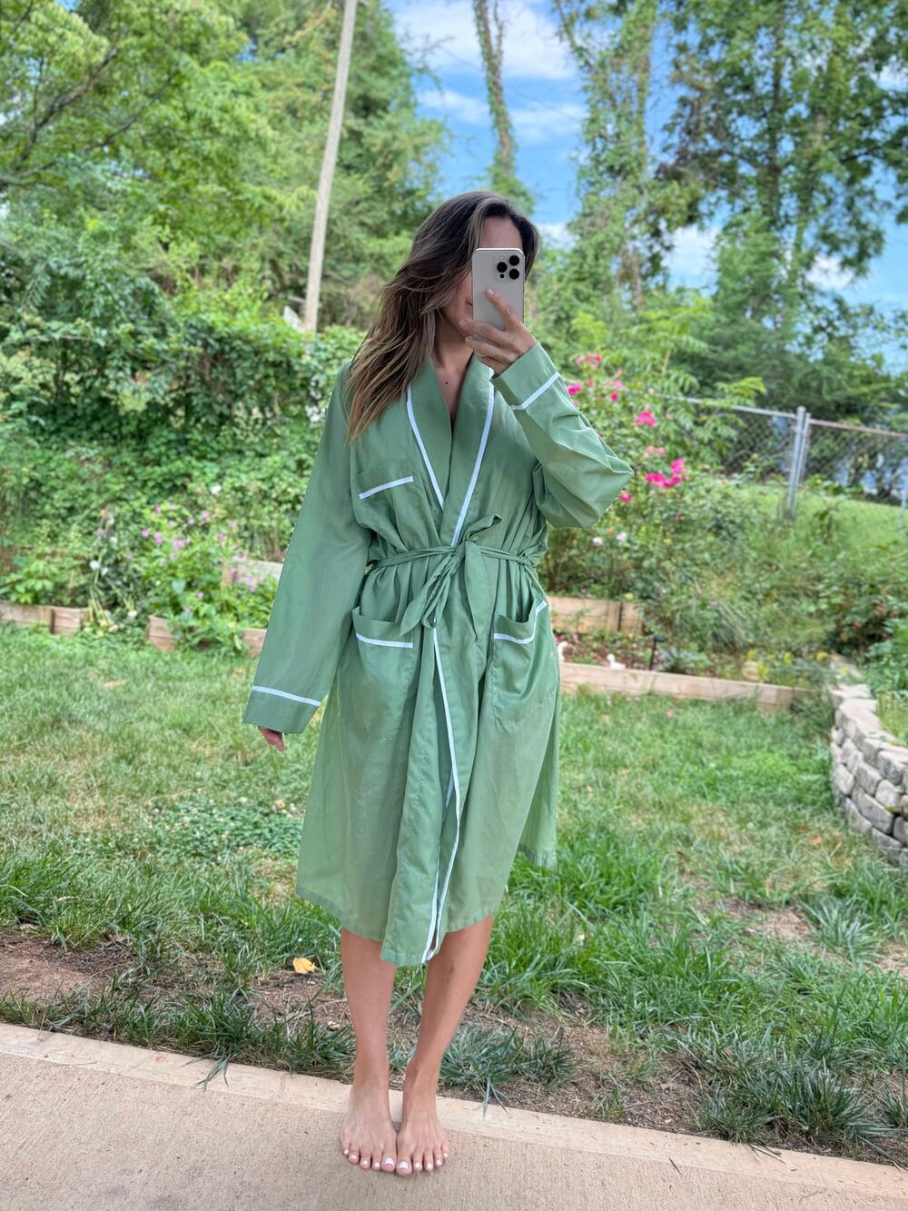 Vintage Sage Piped Robe